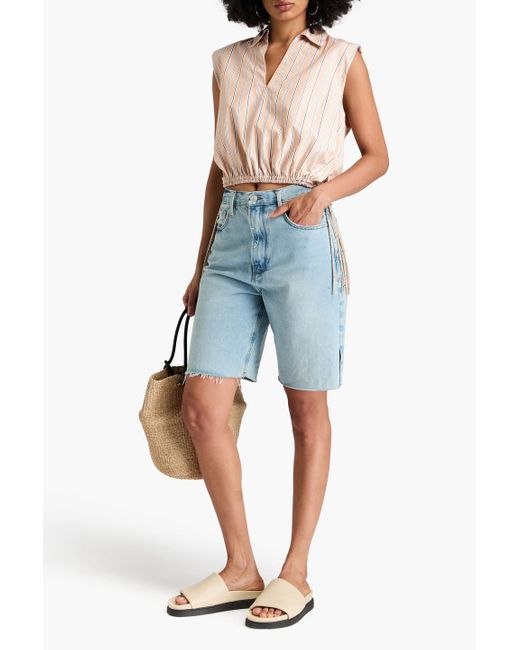 Rag & Bone White Fiona Cropped Striped Cotton-Poplin Top