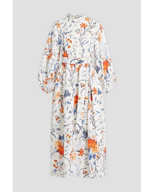 Erdem White Floral-print Linen Midi Dress