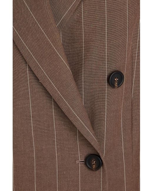 Brunello Cucinelli Brown Doppelreihiger blazer aus einer baumwollmischung mit nadelstreifen und zierperlen