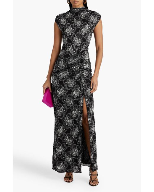 Diane von Furstenberg Black Apollo Ruched Floral-print Jersey Maxi Dress