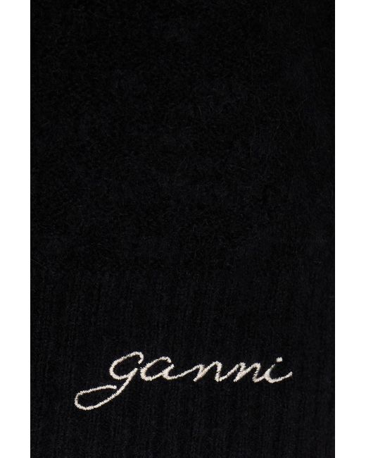 Ganni Black Cutout Pointelle-knit Turtleneck Top