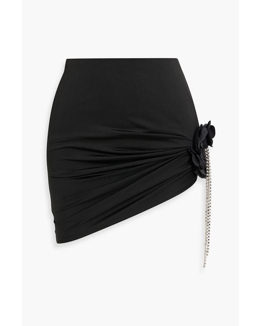 Area Black Ruched Embellished Stretch-jersey Mini Skirt