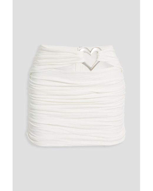 Area White Ruched Embellished Stretch-Jersey Mini Skirt