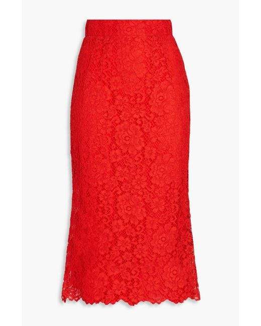 Dolce & Gabbana Red Cotton-blend Corded Lace Midi Skirt