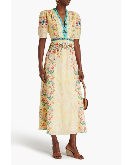 Saloni Metallic Floral-print Silk-satin Midi Dress