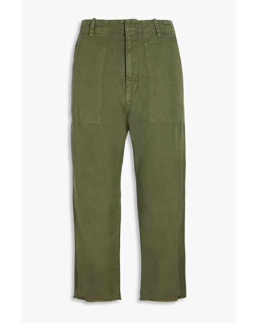 Nili Lotan Green Luna Cropped Cotton And Linen-blend Twill Straight-leg Pants