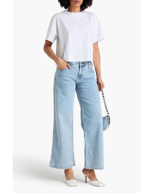 Jonathan Simkhai White Cropped Bead-embellished Stretch-cotton Jersey T-shirt