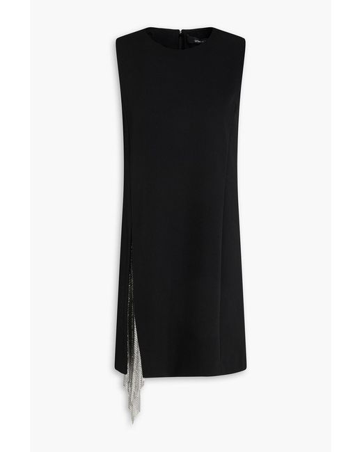 Versace Black Chainmail-Paneled Wool-Twill Mini Dress