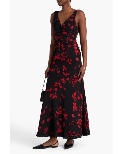 Victoria Beckham Open-Back Tie-Detailed Gathered Floral-Print Crepe Maxi Dress