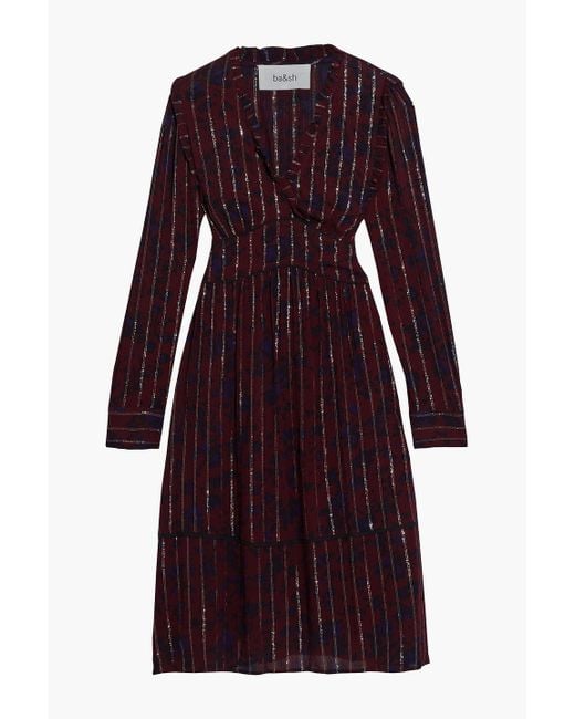 Ba&sh Synthetic Patsy Wrapeffect Ruffletrimmed Metallic Printed Gauze