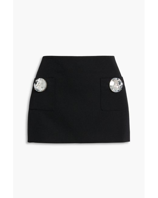 Area Black Embellished Wool-Twill Mini Skirt