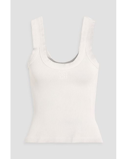 T By Alexander Wang White Ribbed Cotton-Blend Jersey Tank