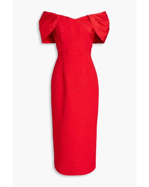 Rebecca Vallance Red Chiara Off-the-shoulder Cloqué And Taffeta Midi Dress