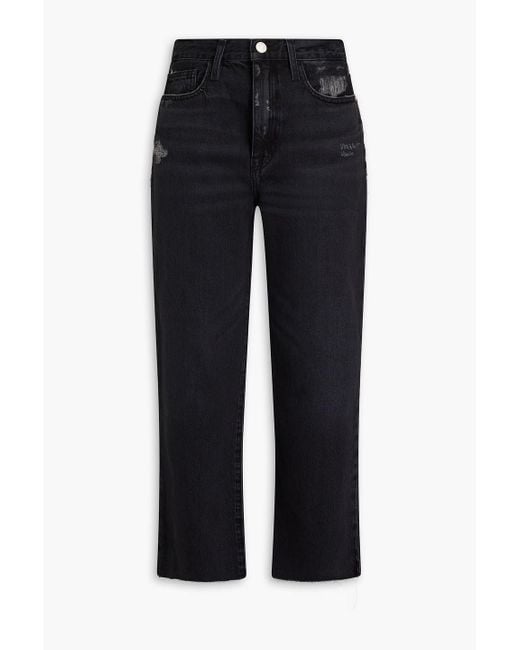 FRAME Black Le Jane Crop Cropped Distressed High-rise Straight-leg Jeans