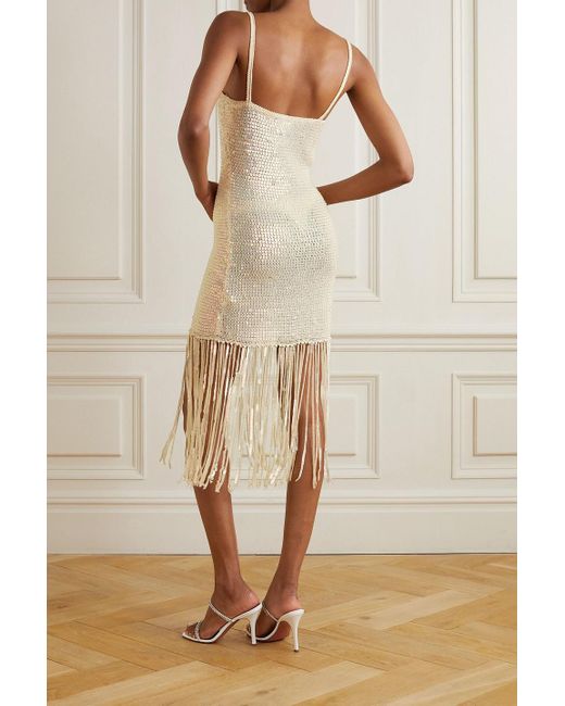 retroféte White Nalu minikleid aus strick mit pailletten und fransen