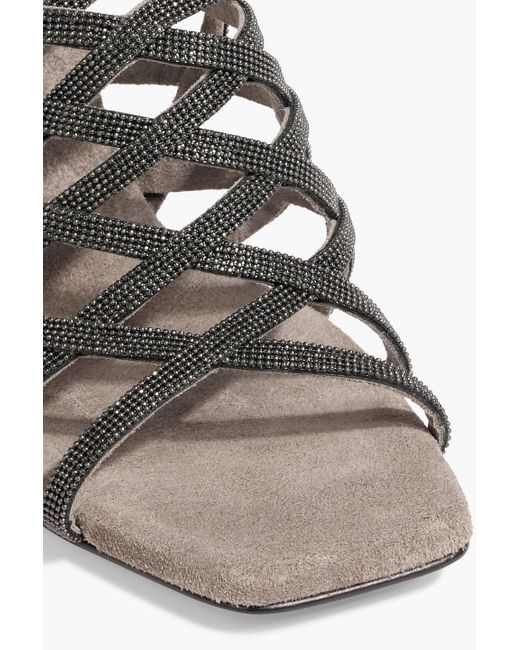 Brunello Cucinelli White Bead-embellished Suede Slingback Sandals
