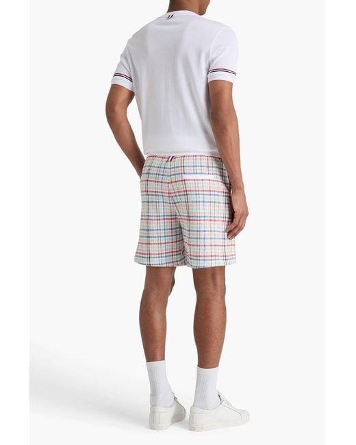 Thom Browne Blue Gingham Cotton-Blend Tweed Shorts for men