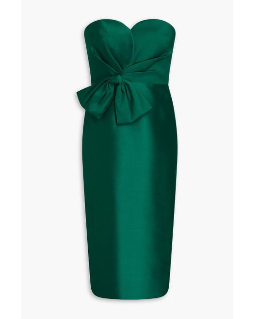 Badgley Mischka Green Strapless Bow-detailed Twill Dress