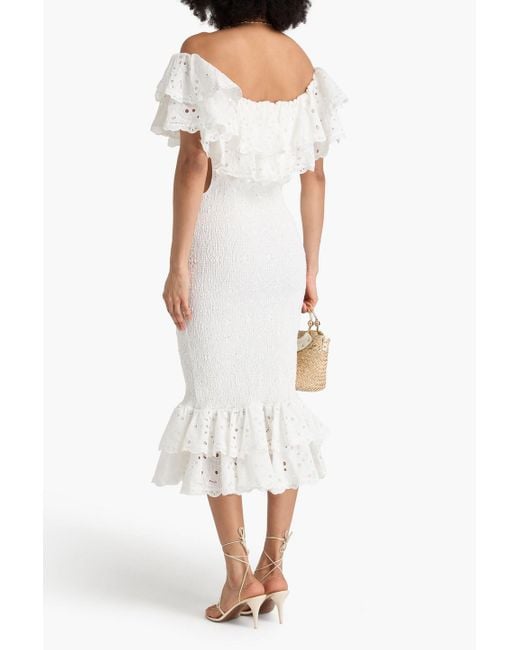 Charo Ruiz White Luisa schulterfreies midikleid aus einer baumwollmischung mit lochstickerei