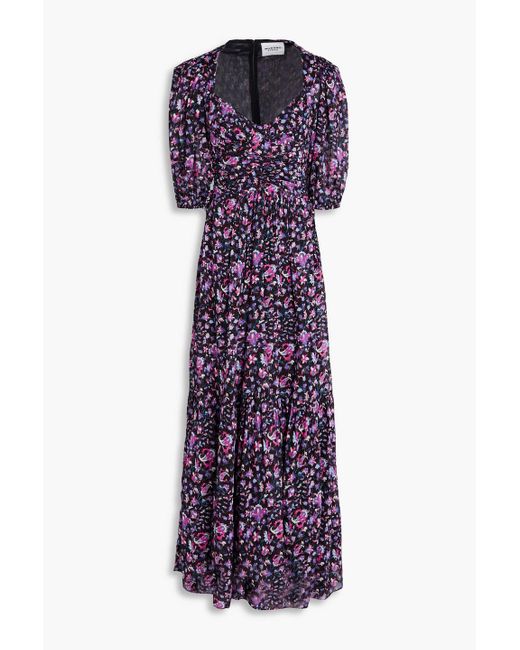 Isabel Marant Purple Leoniza Tiered Printed Cotton-Voile Maxi Dress