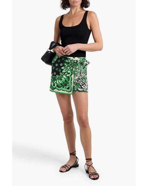 RED Valentino Green Skirt-Effect Printed Cotton-Poplin Shorts