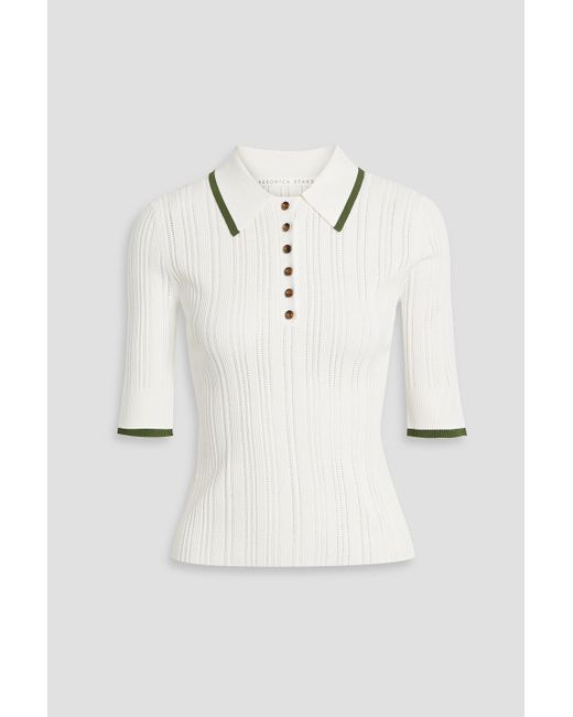 Veronica Beard Natural Soza Pointelle-knit Polo Shirt