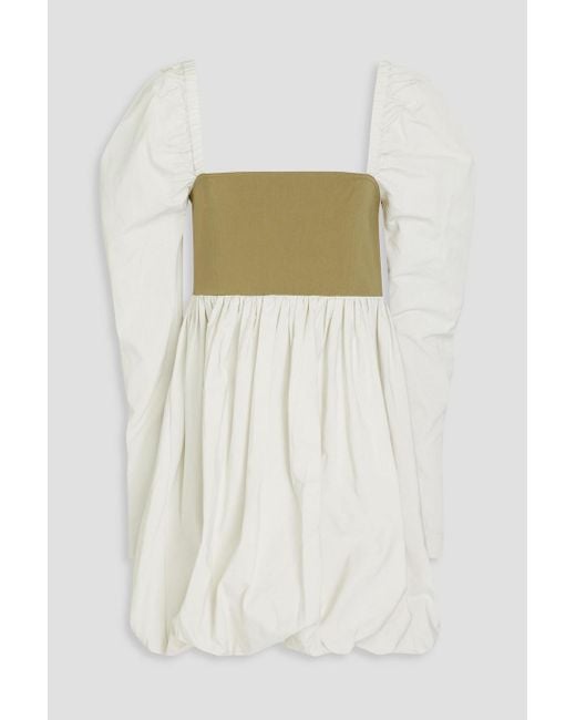 Ganni White Twill-paneled Taffeta Mini Dress