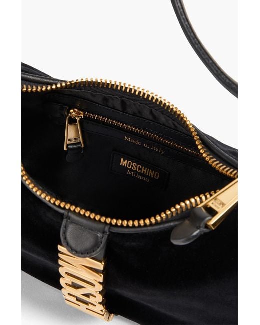 Moschino Leather trimmed Velvet Shoulder Bag in Black Lyst