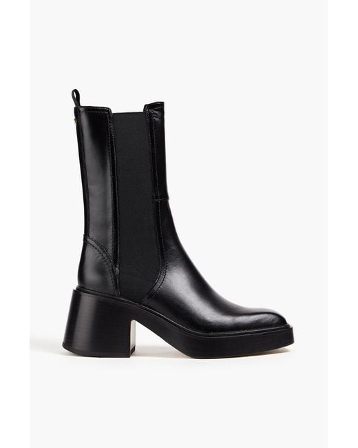 Maje Black Leather Platform Chelsea Boots