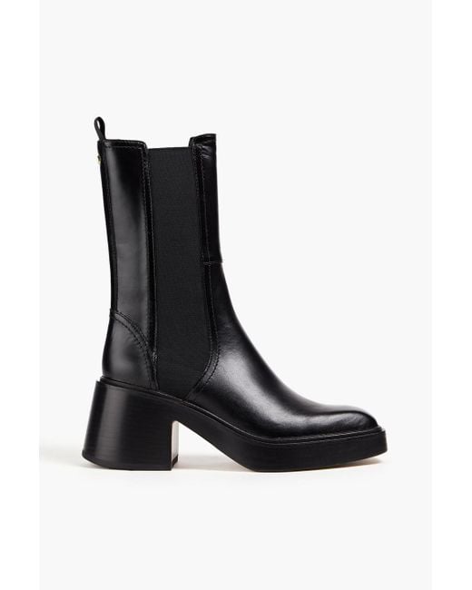 Maje Black Leather Platform Chelsea Boots