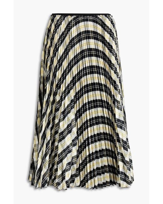 RED Valentino White Pleated Checked Shell Midi Skirt