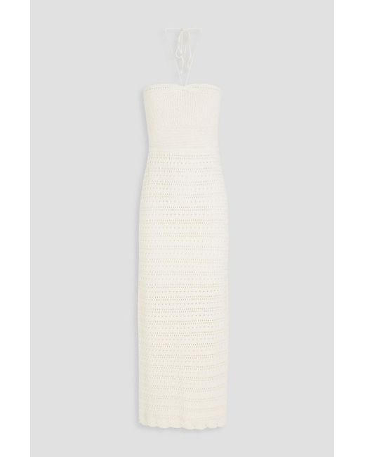 Ba&sh White Cutout Pointelle-knit Cotton Halterneck Midi Dress
