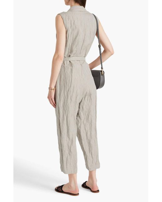 Gentry Portofino White Cropped Crinkled Cotton-blend Twill Jumpsuit