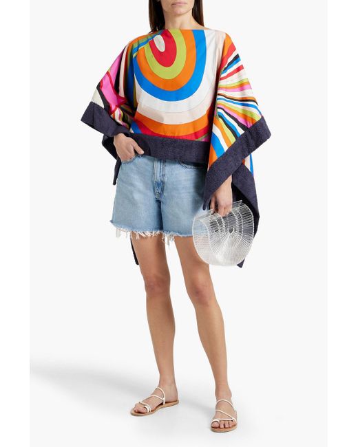 Emilio Pucci Blue Bedrucktes oberteil aus baumwollpopeline und frottee mit drapierung