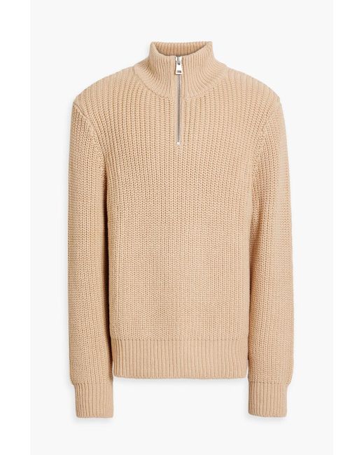Sandro Natural Ribbed Wool-blend Half-zip Sweater for men