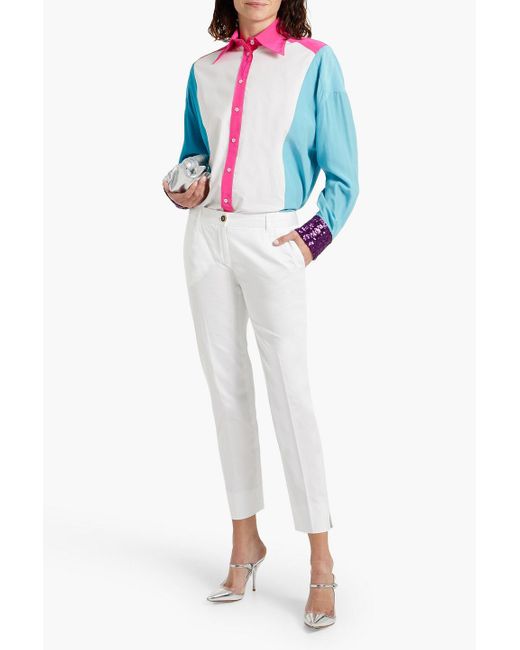 Dolce & Gabbana White Cotton-blend Twill Slim-leg Pants