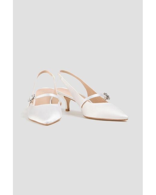 Stuart Weitzman White Aura 50 Crystal-Embellished Satin Slingback Mary Jane Pumps