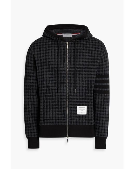 Thom Browne Black Houndstooth Jacquard-Knit Cotton Zip-Up Hoodie for men