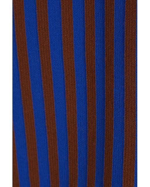 Tory Burch Blue Belted Striped Jacquard-knit Midi Dress