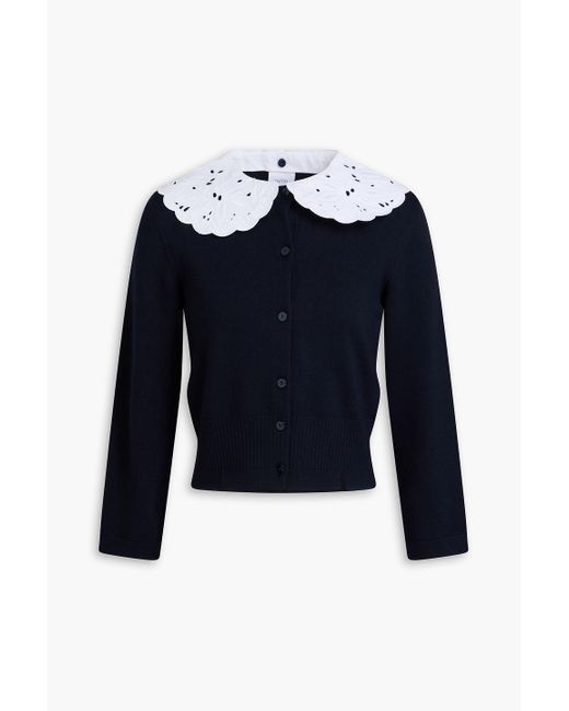 Patou Blue Poplin-Trimmed Merino Wool-Blend Cardigan