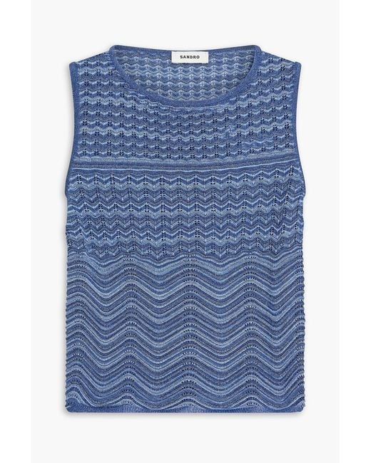 Sandro Blue Metallic Crochet-Knit Top