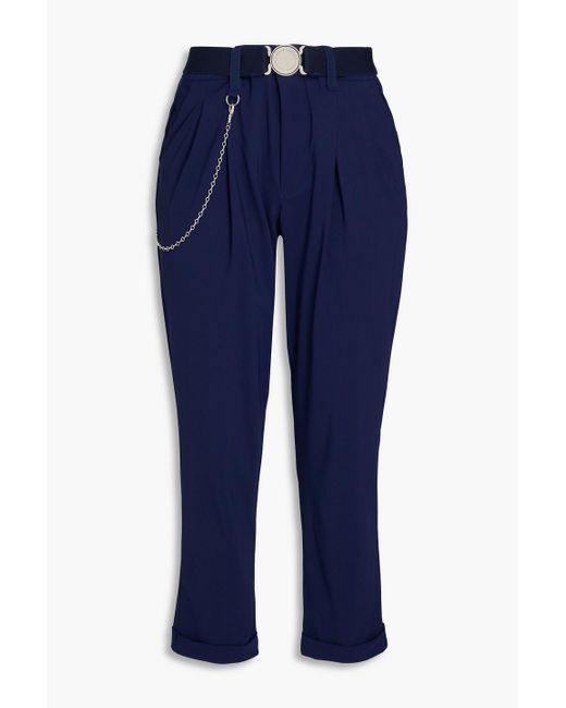 High Blue Cropped Chain-Embellished Stretch-Jersey Tapered Pants