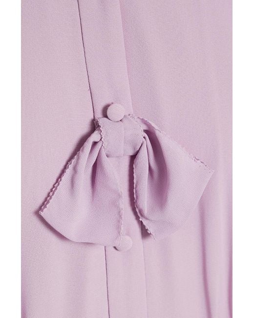 Mikael Aghal Pink Bow-embellished Gathered Chiffon Maxi Dress