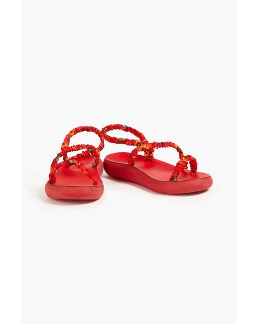 Ancient Greek Sandals Red Eleftheria Printed Woven Platform Sandals