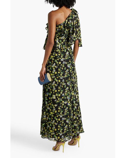 Mikael Aghal Women's Green One-shoulder Ruffled Floral-print Fil Coup Chiffon Maxi Dress Mikael Aghal Women's Green One-shoulder Ruffled Floral-print Fil Coup Chiffon Maxi Dress