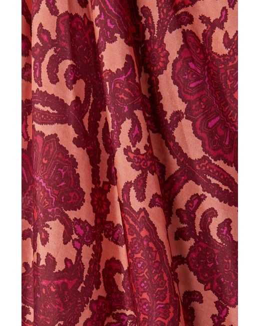 Zimmermann Red Tiggy midikleid aus seide mit paisley-print, rüschen und cut-outs