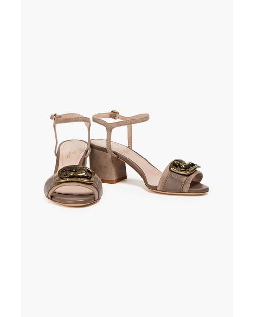 Etro Natural Embellished Leather And Suede Sandals
