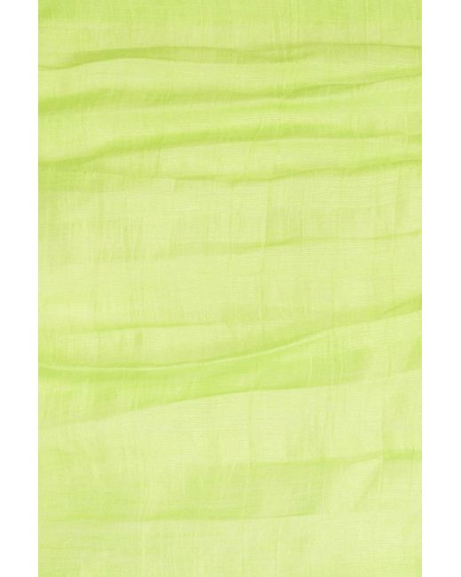Sandro Green Cropped Pleated Linen-blend Gauze Top