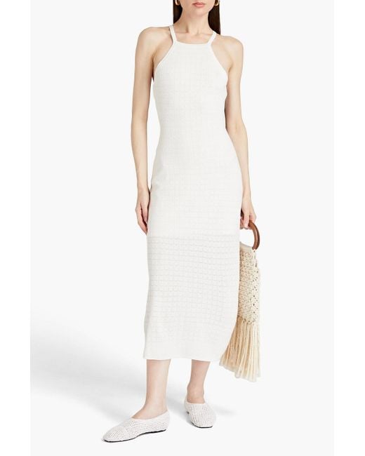 Sandro White Yvana Bead-embellished Pointelle-knit Midi Dress