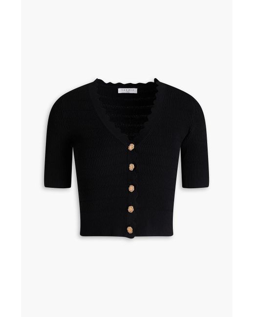 Sandro Black Cropped Ribbed-knit Top